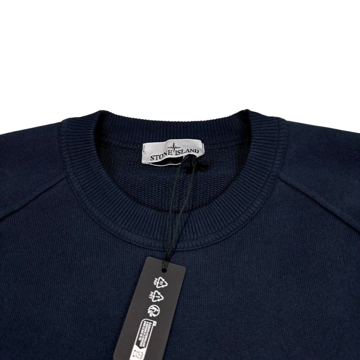 Stone Island Navy Blue Logo-Appliqué Spell Out Thick Cotton Crewneck Jumper