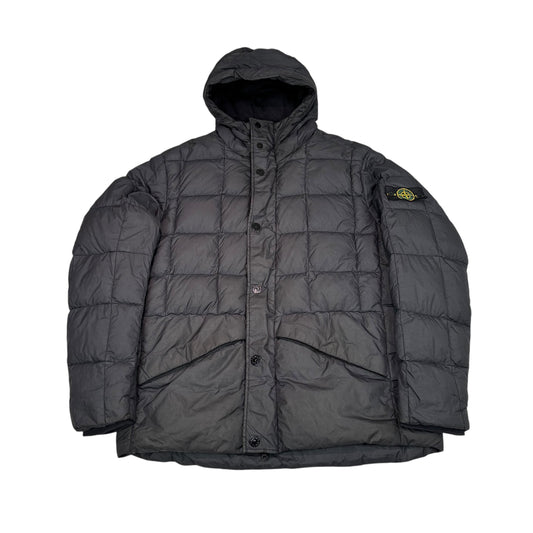 Stone Island Slate Grey Garment Dyed Nylon Tela Down Mesh Badge Jacket