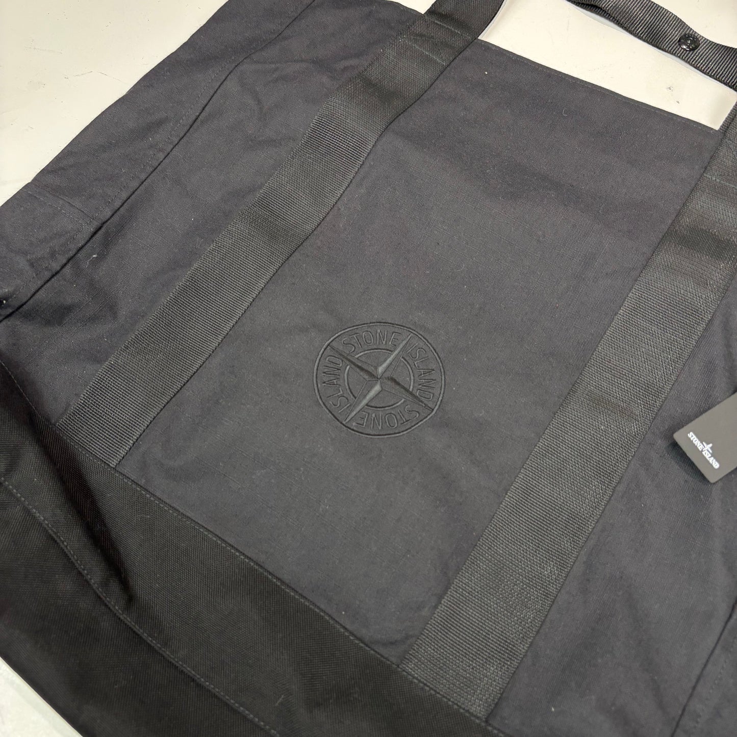 Stone Island Black Large Logo Embroidery Tote Bag