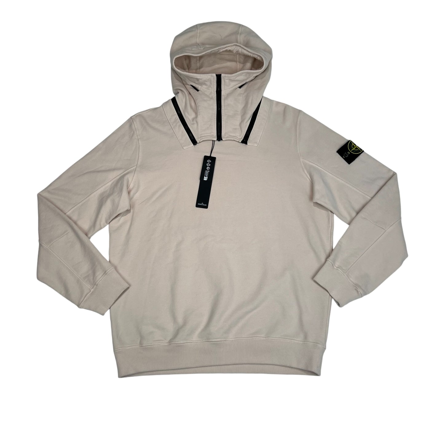 Stone Island Cream Compass Patch Detachable Hood Cotton Hoodie