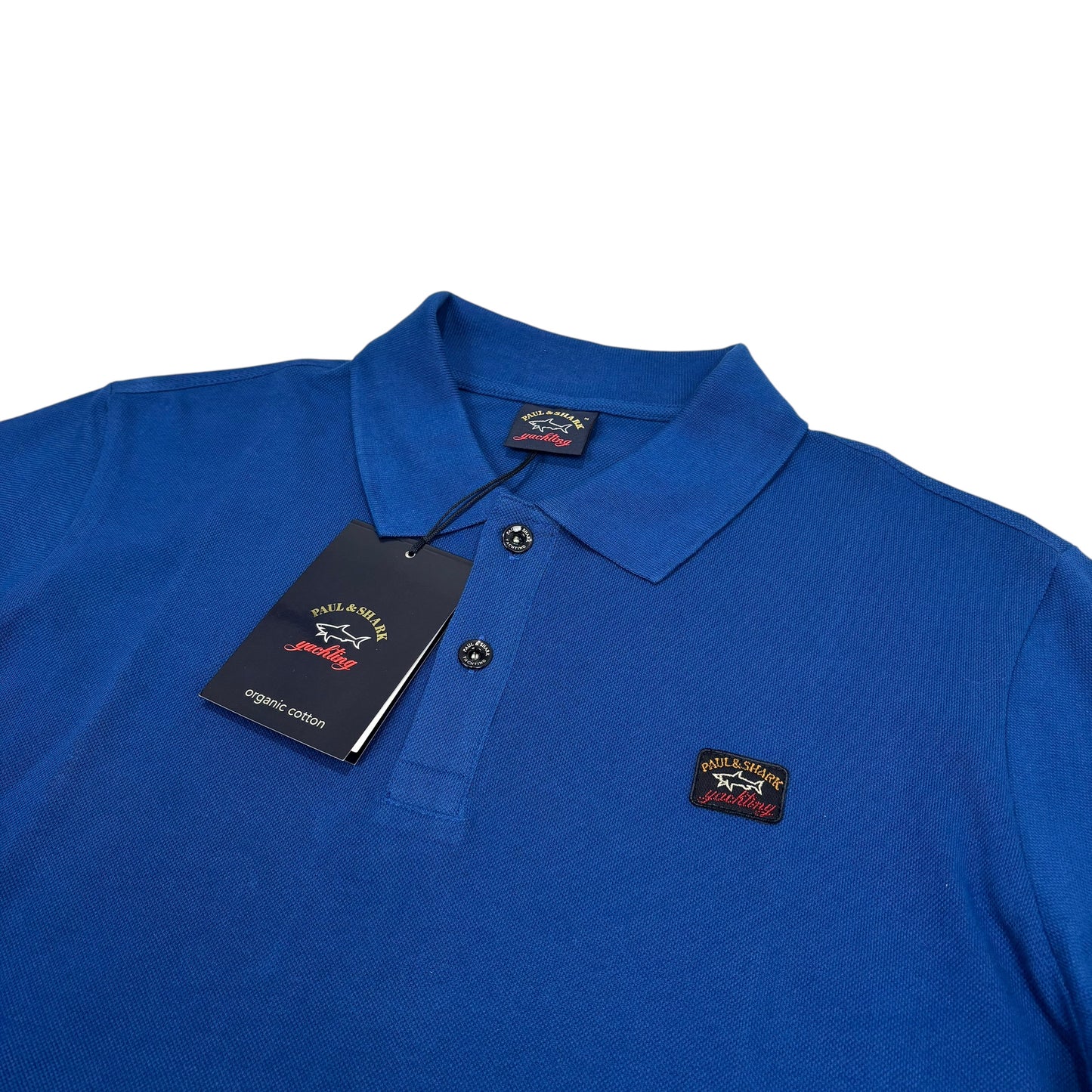 Paul & Shark Blue Patch Logo Long Sleeve Polo Shirt