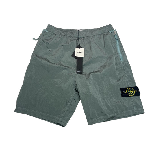 Stone Island Silver Patch-Logo Nylon Metal in Econyl Regenerated Nylon Shorts