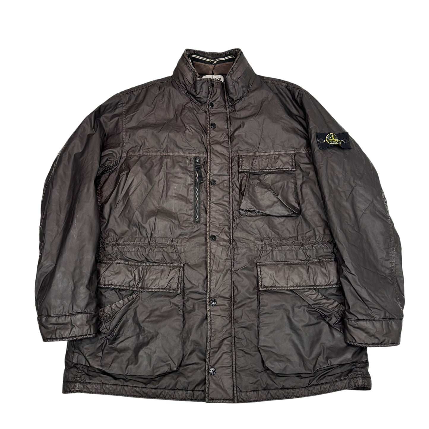 Stone Island Brown Mussola Gommata Compass Patch Coat