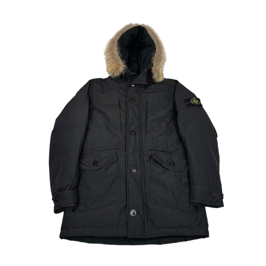 Stone Island Black Micro Reps Down Removable Fir Hood Insulated Jacket